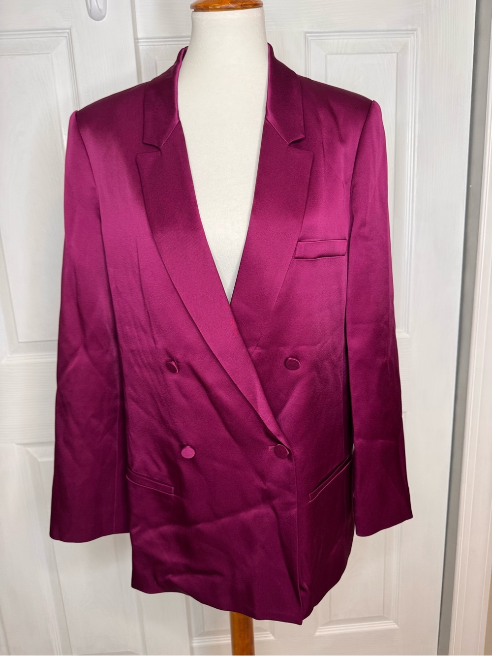 $1650 Lapointe Women's Purple Double-Breasted Blazer Jacket Size 8 Silk Lined